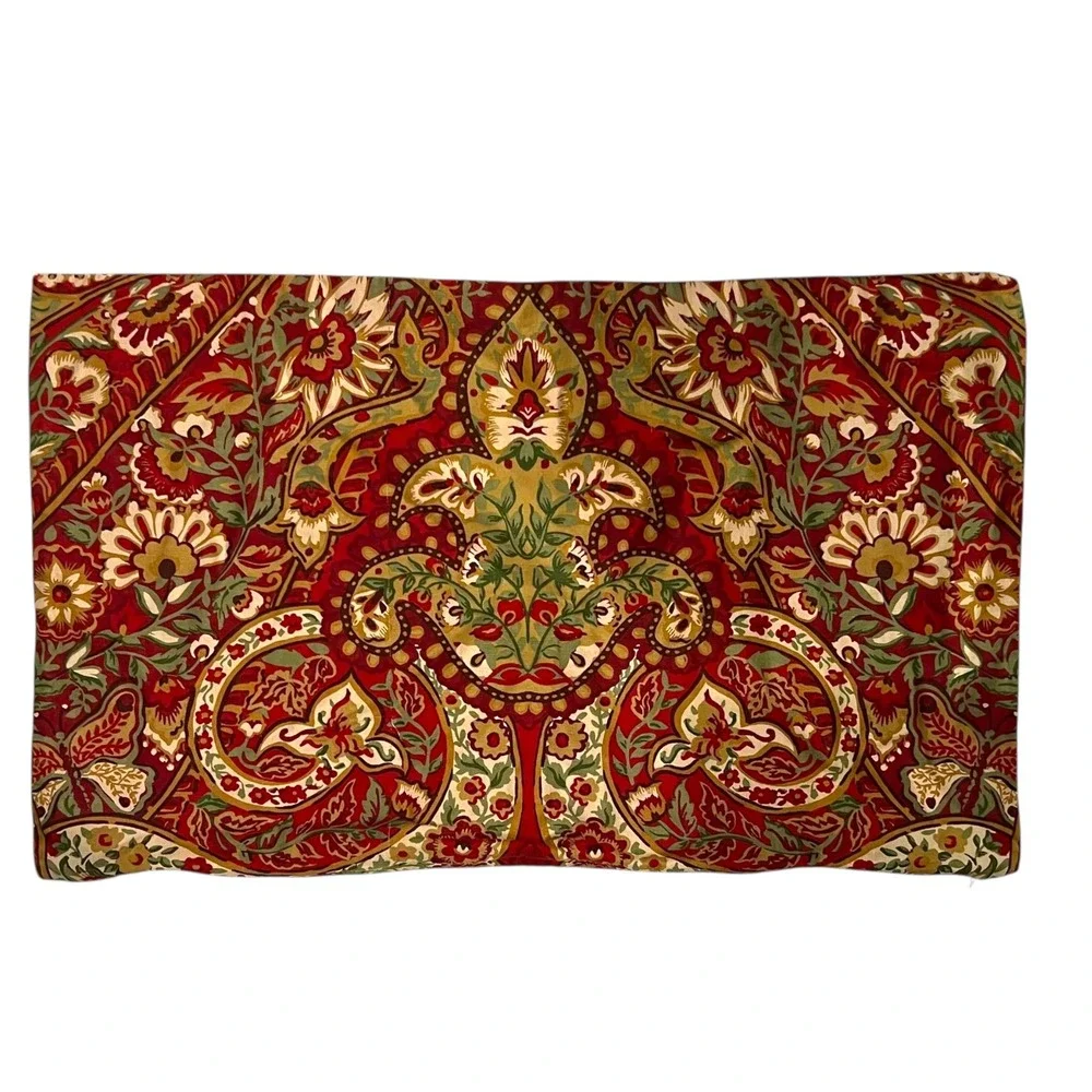 Pottery Barn Rosalie‎ Pillow Cover Red Green Floral Paisley Decorative Accent
